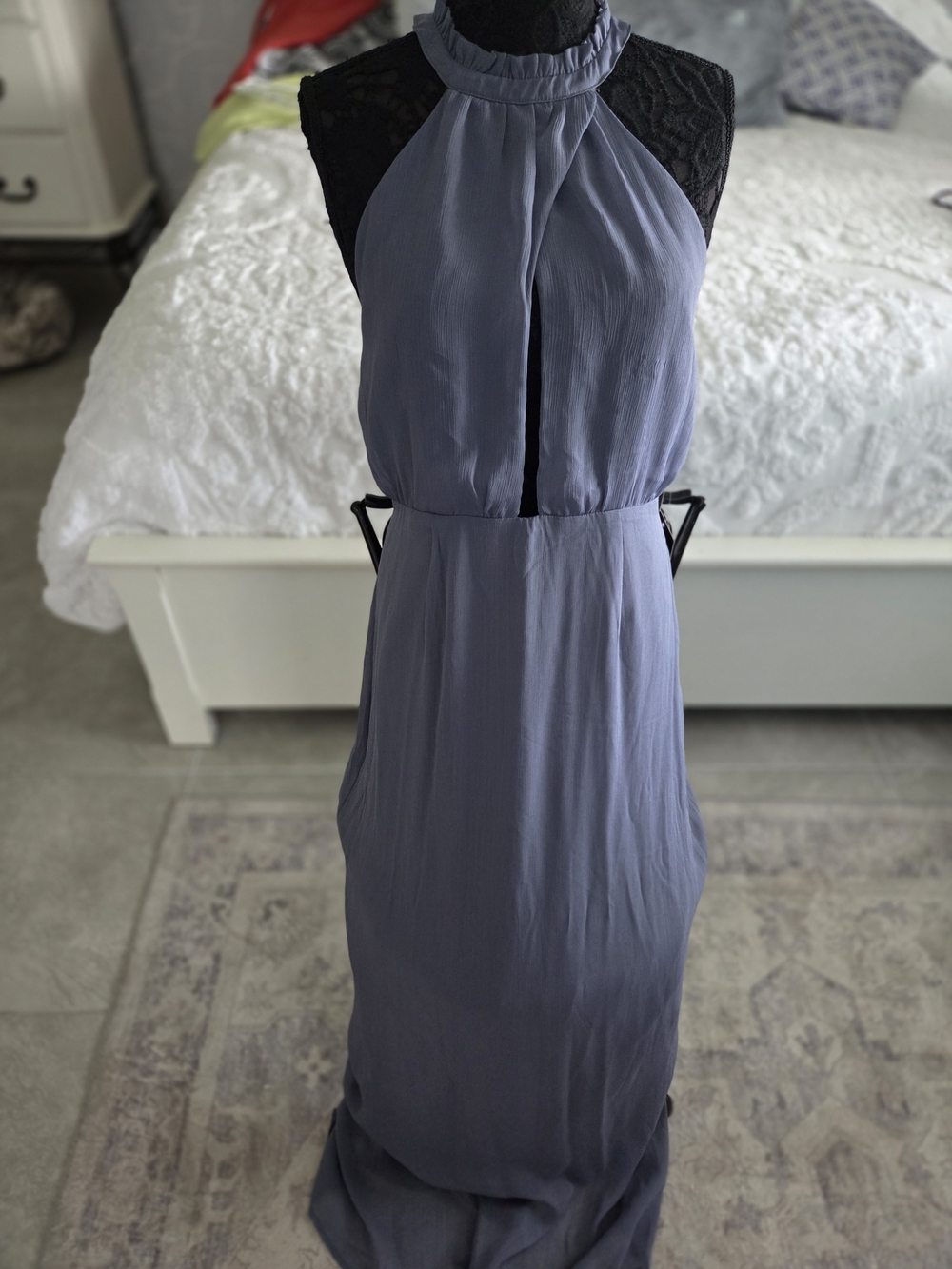 Lulu's Slate Blue Halter Maxi Dress